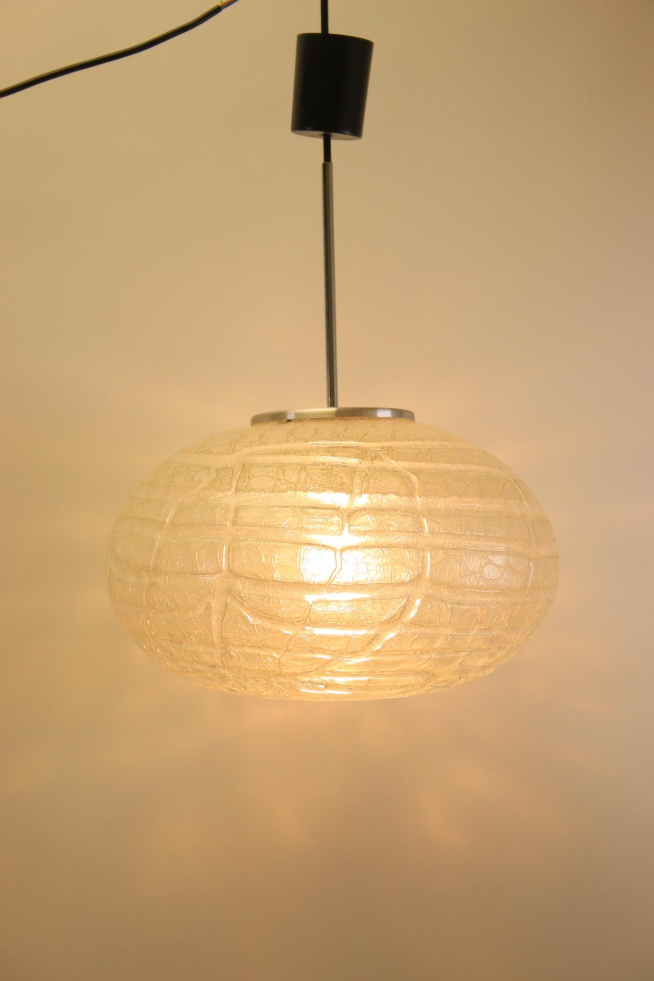 Mid Century Doria Space Age Oval Flat Glass Pendant Lamp For Sale 3