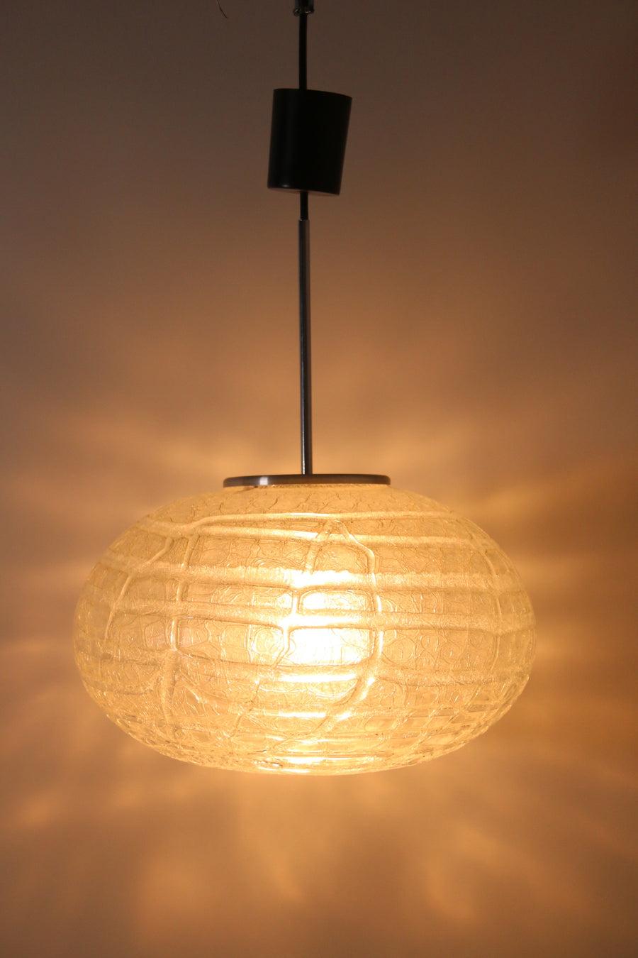 German Mid Century Doria Space Age Oval Flat Glass Pendant Lamp For Sale