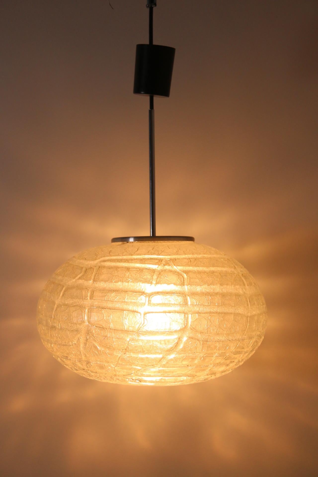 Mid Century Doria Space Age Oval Flat Glass Pendant Lamp In Good Condition For Sale In Oostrum-Venray, NL