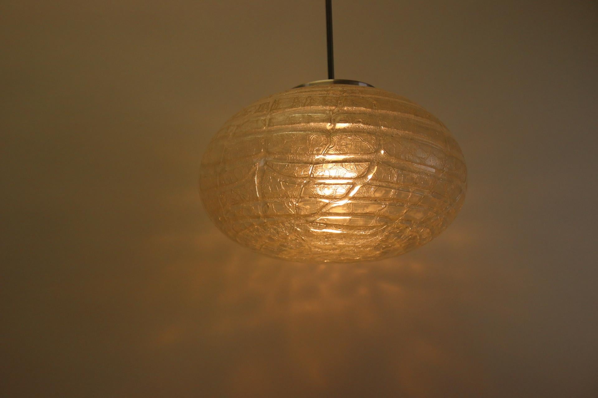 20th Century Mid Century Doria Space Age Oval Flat Glass Pendant Lamp For Sale