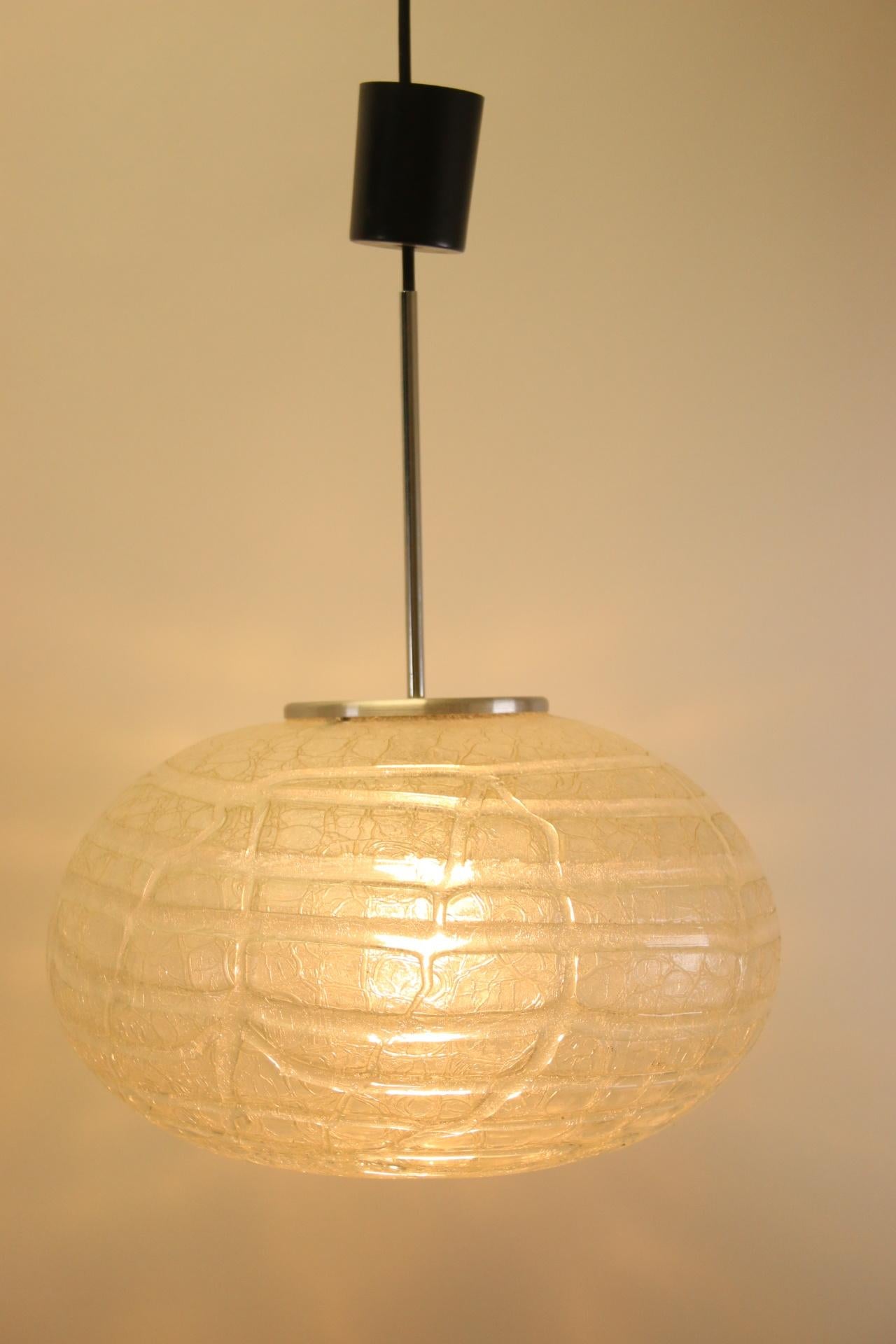 Mid Century Doria Space Age Oval Flat Glass Pendant Lamp For Sale 2