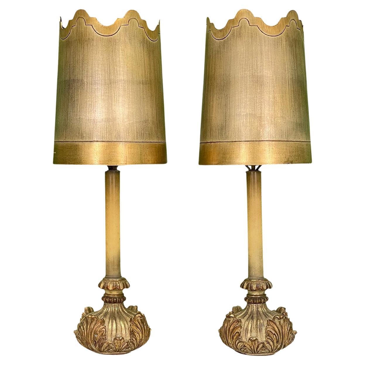 Mid Century Dorothy Draper Style Gold Table Lamps For Sale
