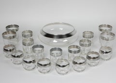 Midcentury Dorothy Thorpe Silver Band Barware 20 Piece Set