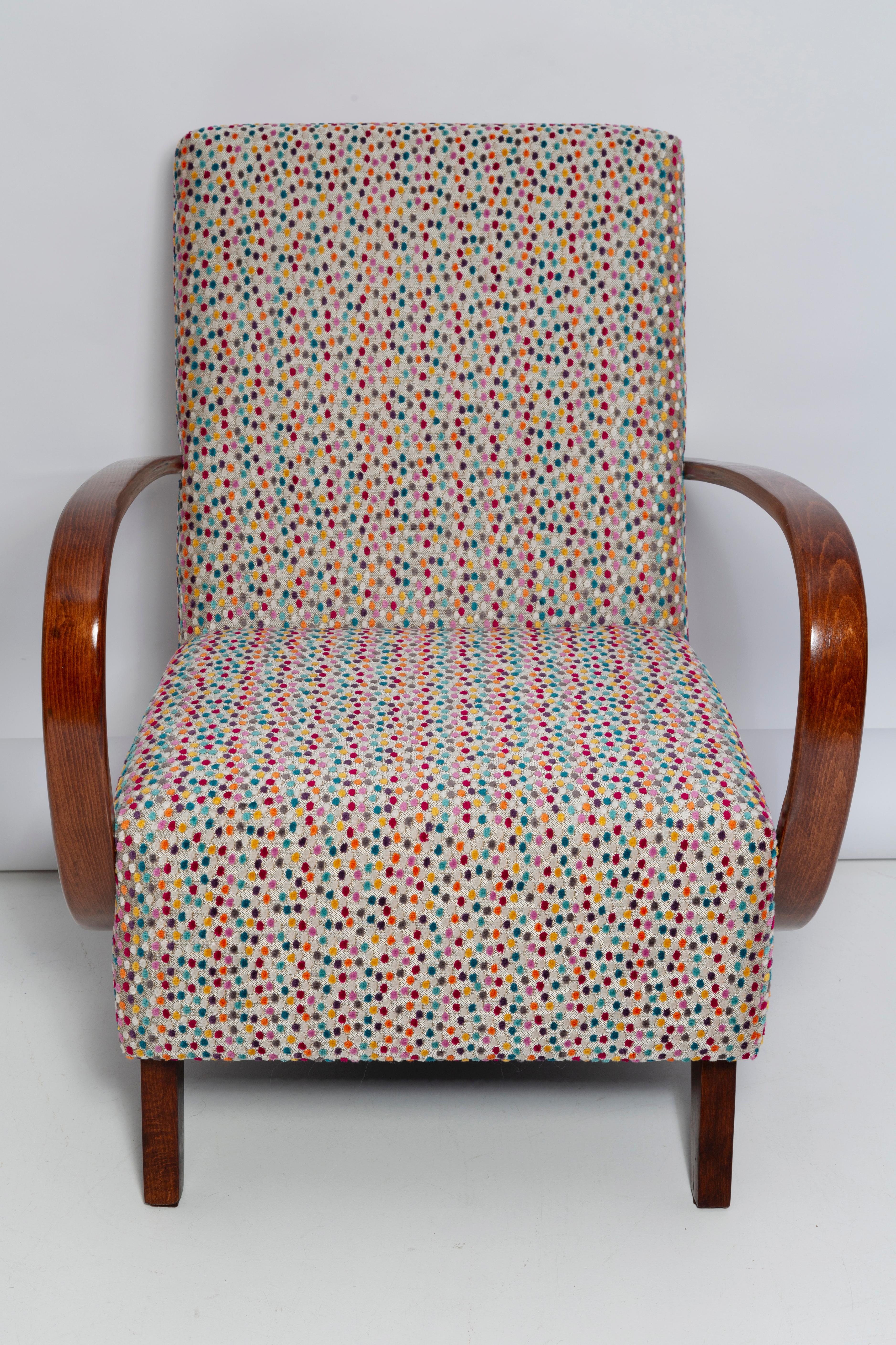 Mid Century Dots Velvet Armchair by J. Halabala, Czech Republic, 1950s For Sale 4