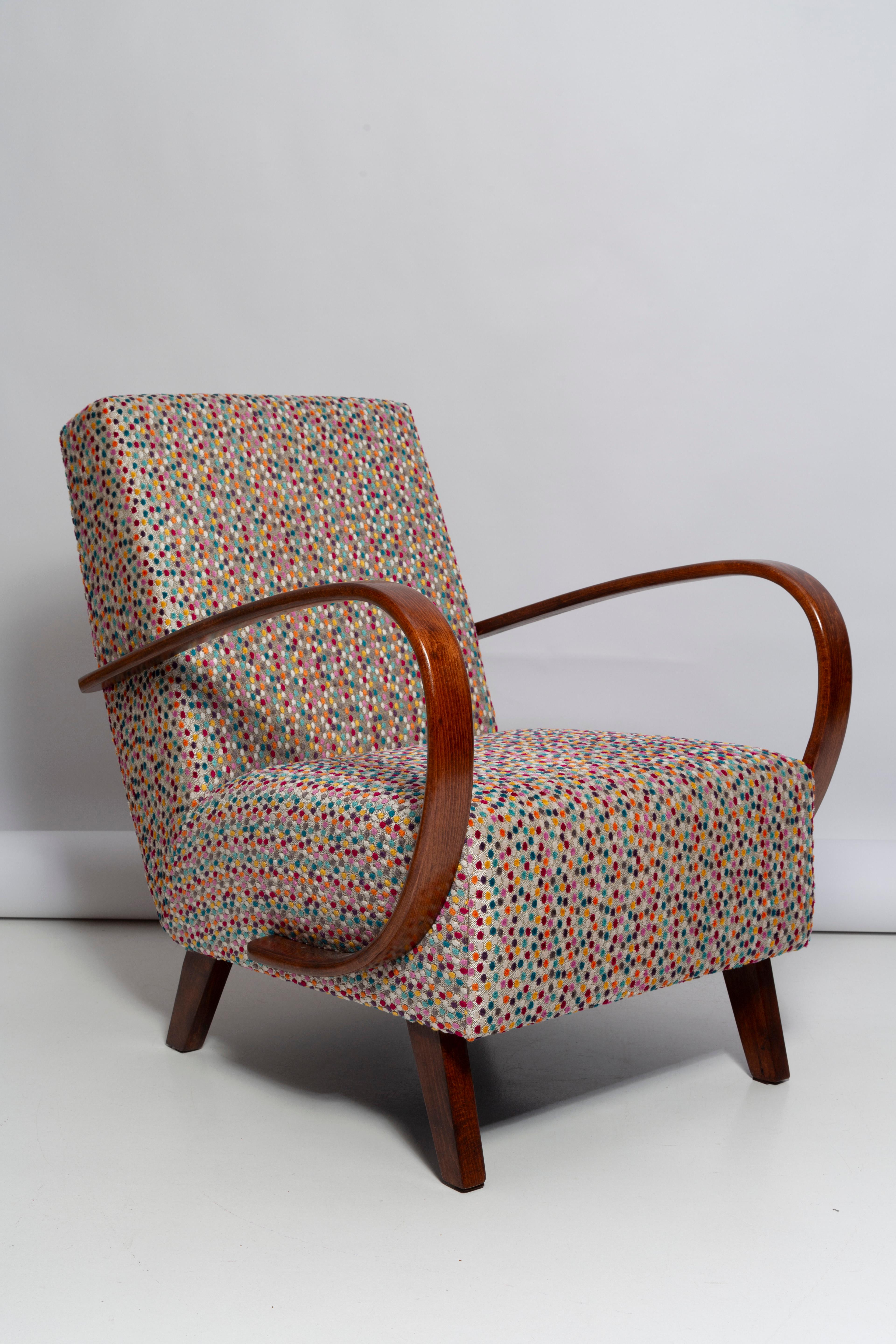 Mid-Century Modern Mid Century Dots Velvet Armchair by J. Halabala, Czech Republic, 1950s For Sale