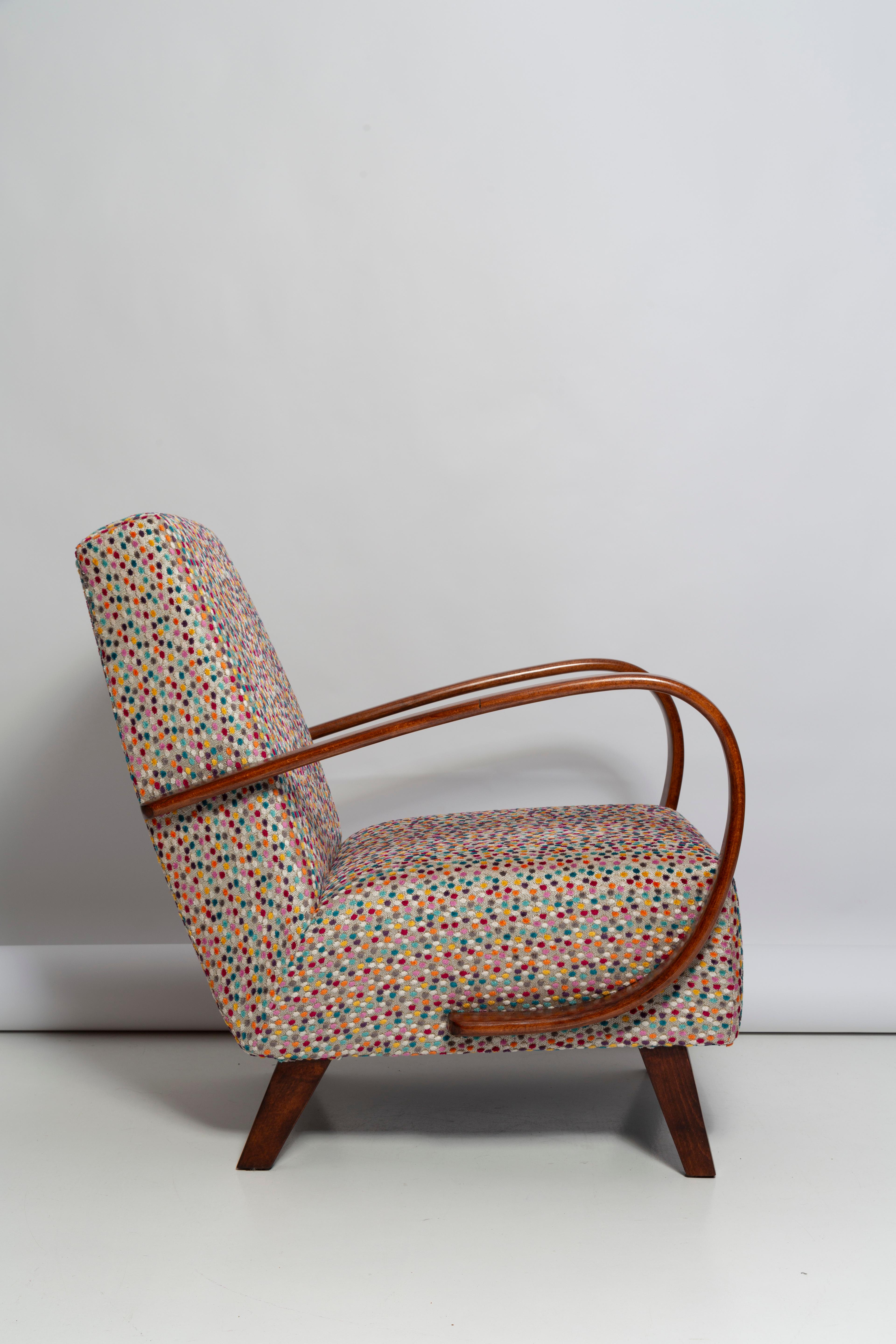Hand-Crafted Mid Century Dots Velvet Armchair by J. Halabala, Czech Republic, 1950s For Sale
