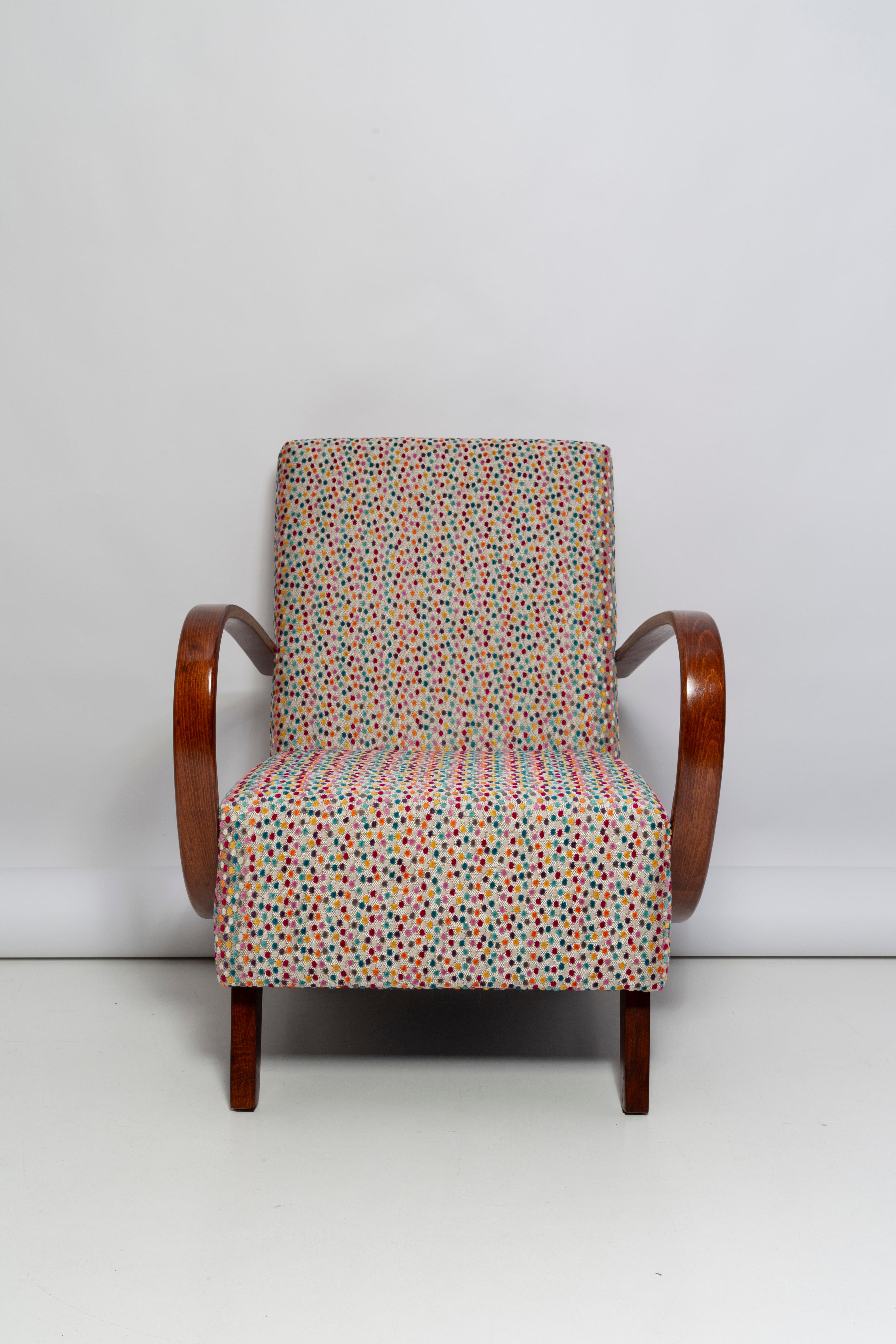 Mid Century Dots Velvet Armchair by J. Halabala, Czech Republic, 1950s For Sale 3