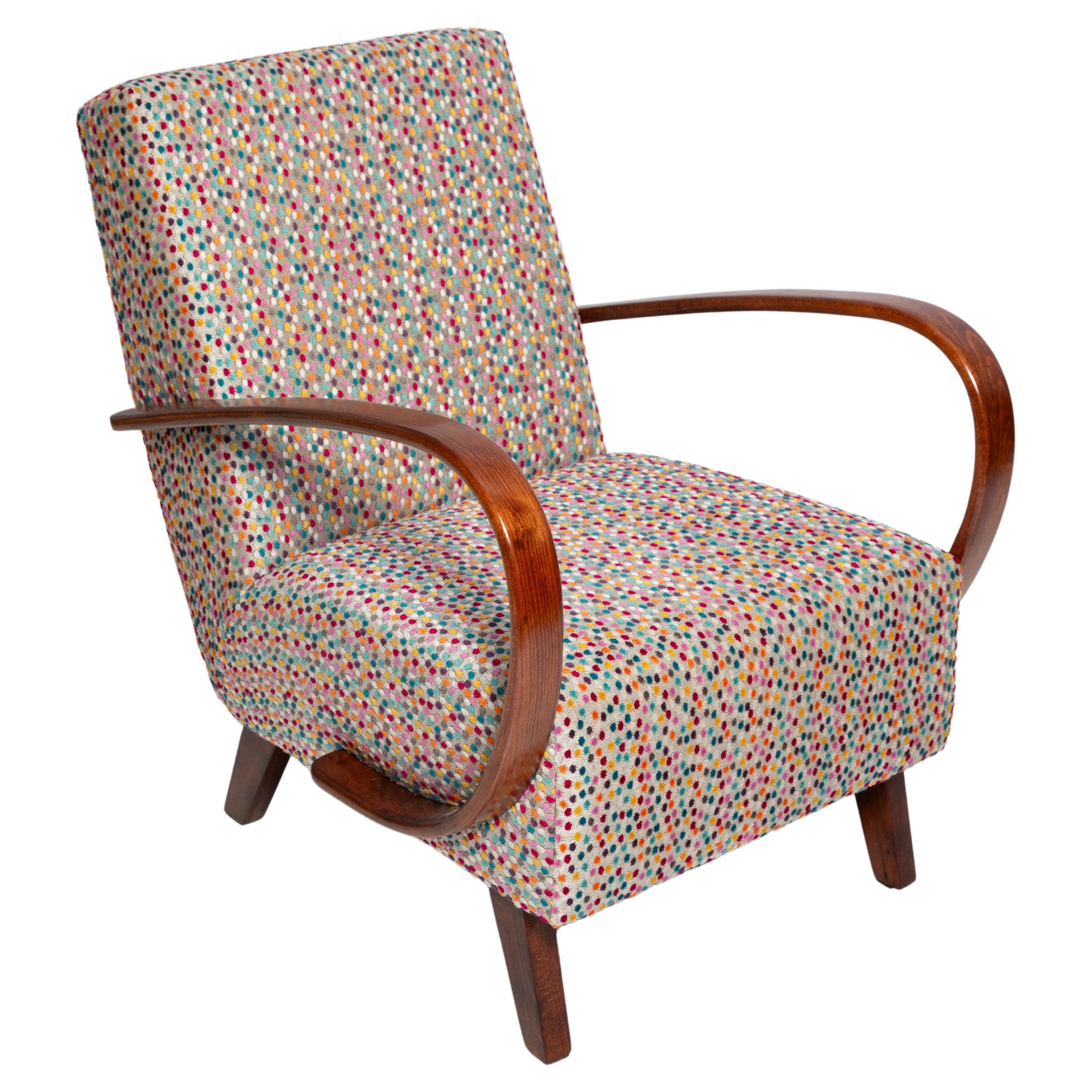 Mid Century Dots Velvet Armchair by J. Halabala, Czech Republic, 1950s For Sale