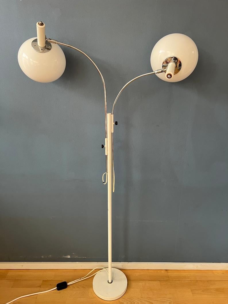 Mid Century Double Arc Space Age Mushroom Floor Lamp by Dijkstra, 1970s In Excellent Condition For Sale In ROTTERDAM, ZH