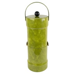 Mid-Century Double-Decker Tall Barware Ice Bucket Green PVC Leather