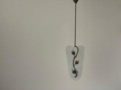 Mid-Century Double Glass and Brass Frame Ceiling Lamp, 1950s, Italy