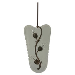 Lámpara de techo doble de cristal y marco de latón de mediados de siglo, años 50, Italia