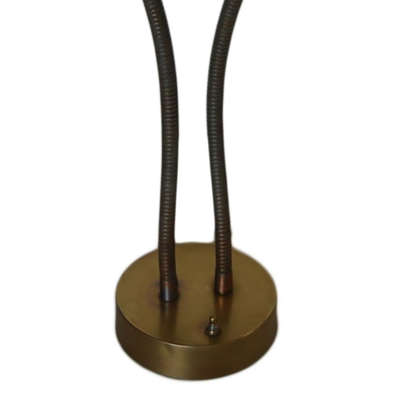 American Midcentury Double Gooseneck Brass Desk Table Lamp