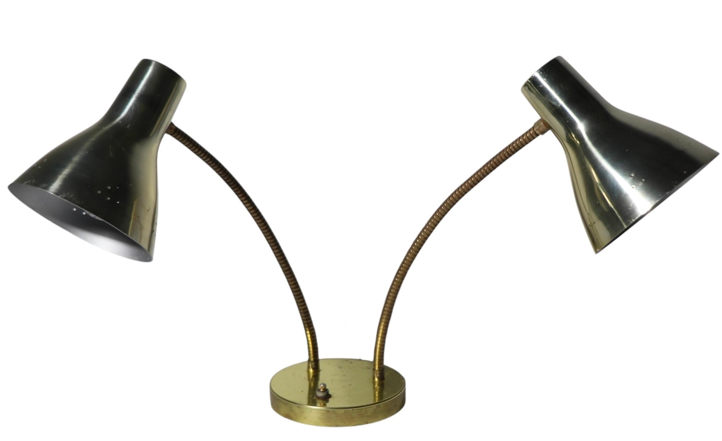 20th Century Mid Century Double Gooseneck Desk Lamp c. 1950/60's
