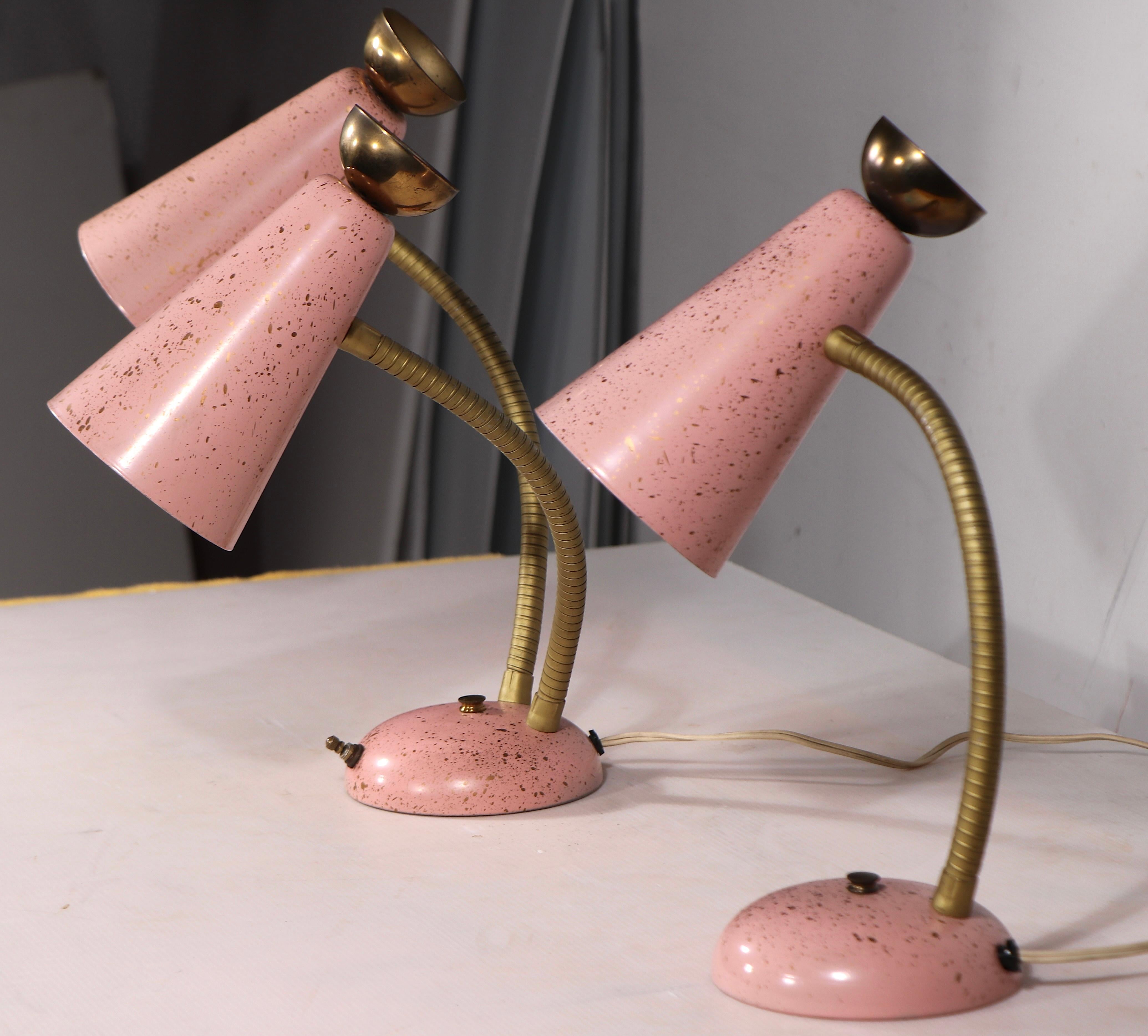 American Mid Century Double Gooseneck Desk Table Lamp circa 1950's