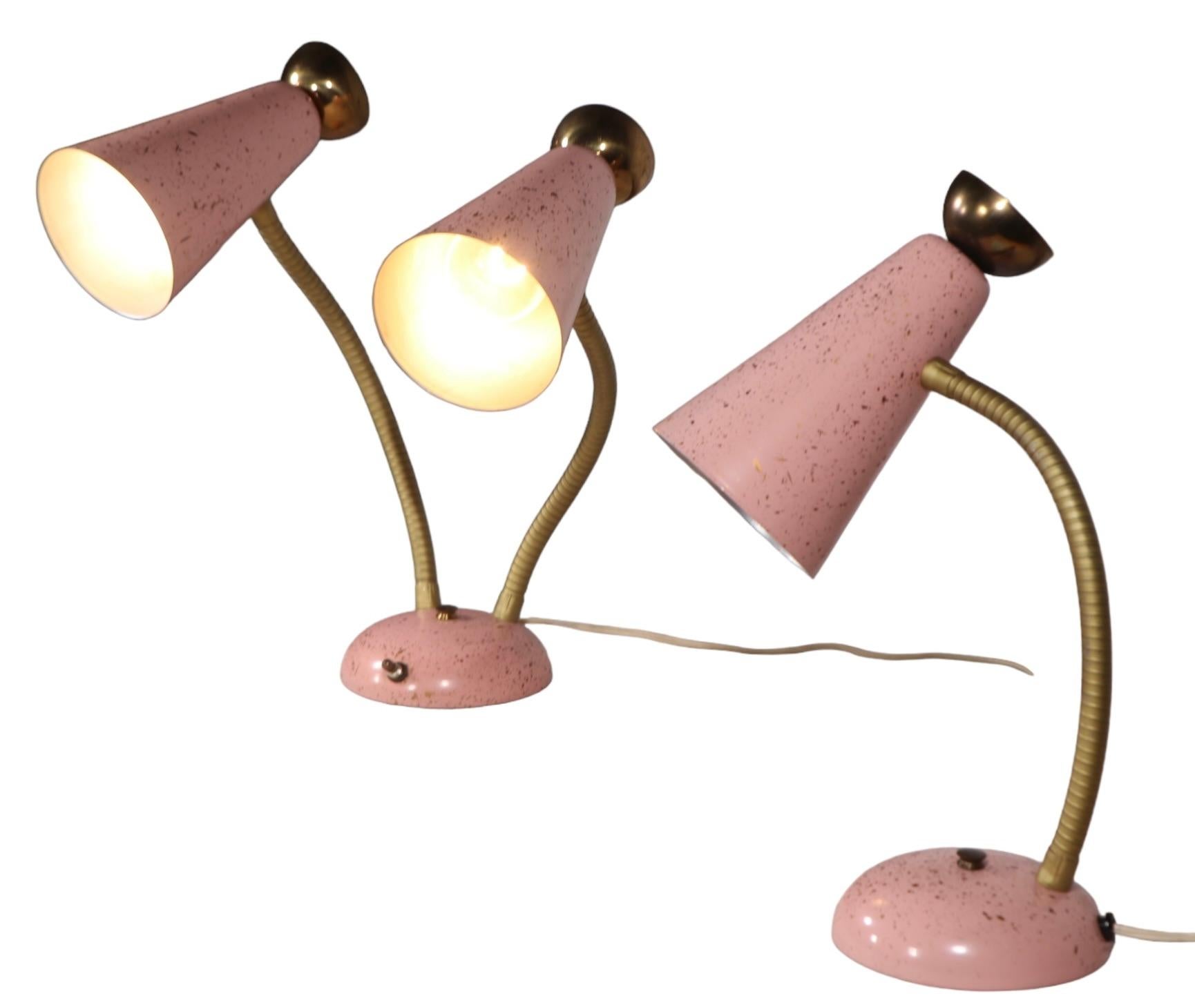20th Century Mid Century Double Gooseneck Desk Table Lamp circa 1950's