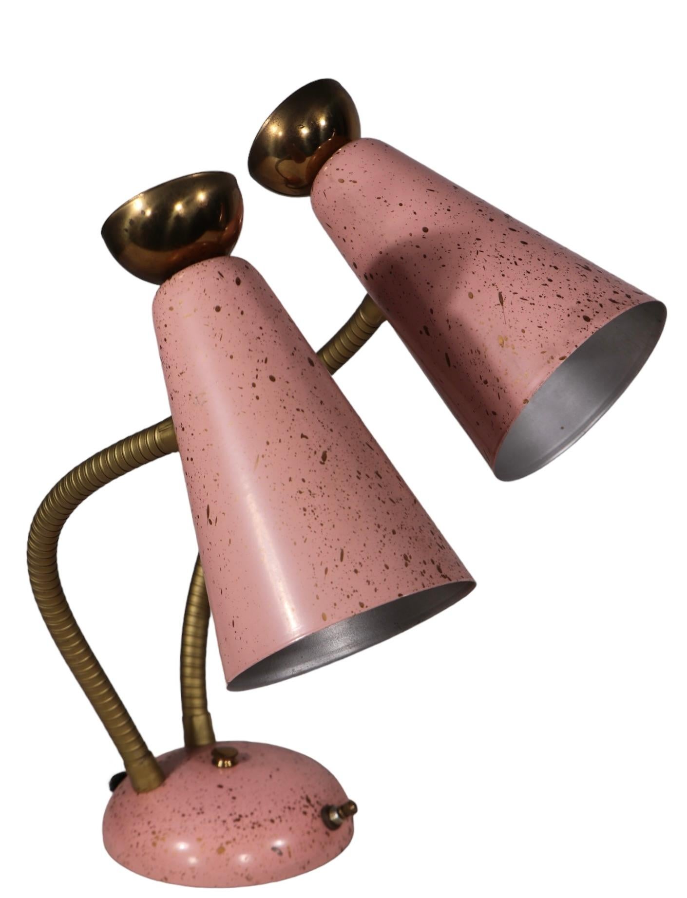 Metal Mid Century Double Gooseneck Desk Table Lamp circa 1950's