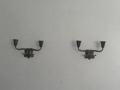 Mid-century Double Head Brass Pair of Wall Lamps, 1960s, Italy