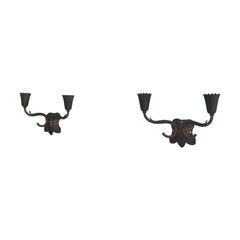 Mid-century Double Head Brass Pair of Wall Lamps, 1960s, Italy