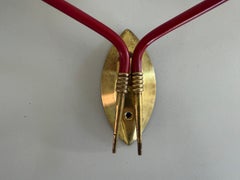 Mid-Century Double Head Glass and Brass Pair of Wall Lamps, 1960s, Italy