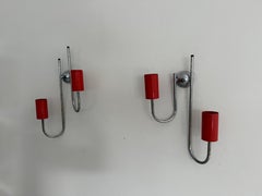 Mid-Century Double Head Red Metal 2-Head Pair of Wall Lamps, 1960s, Italy