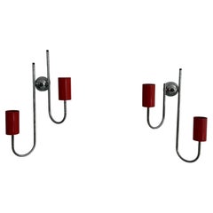 Mid-Century Double Head Red Metal 2-Head Pair of Wall Lamps, 1960s, Italy