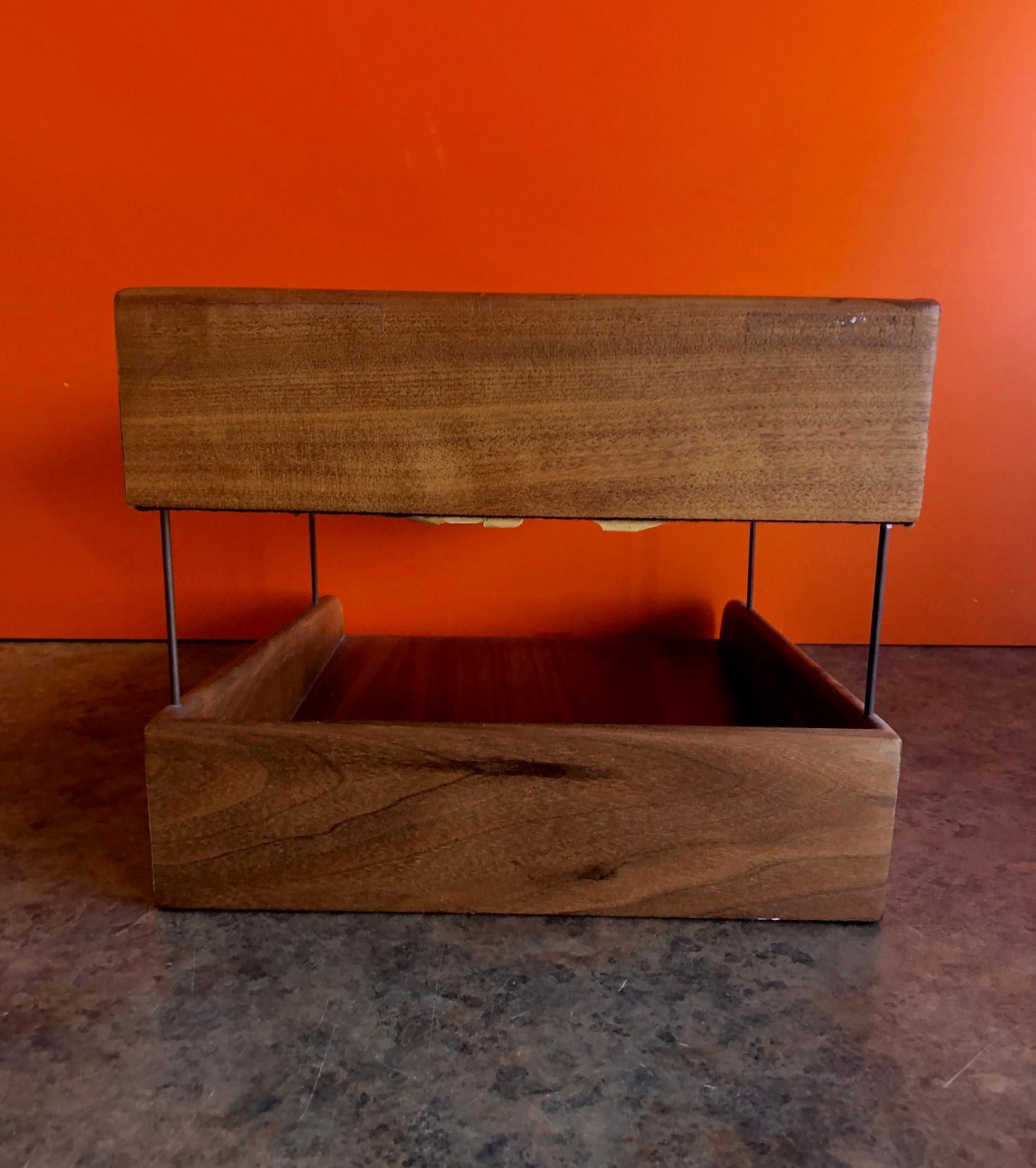 Midcentury Double Letter Tray in Walnut by Unicor In Good Condition In San Diego, CA