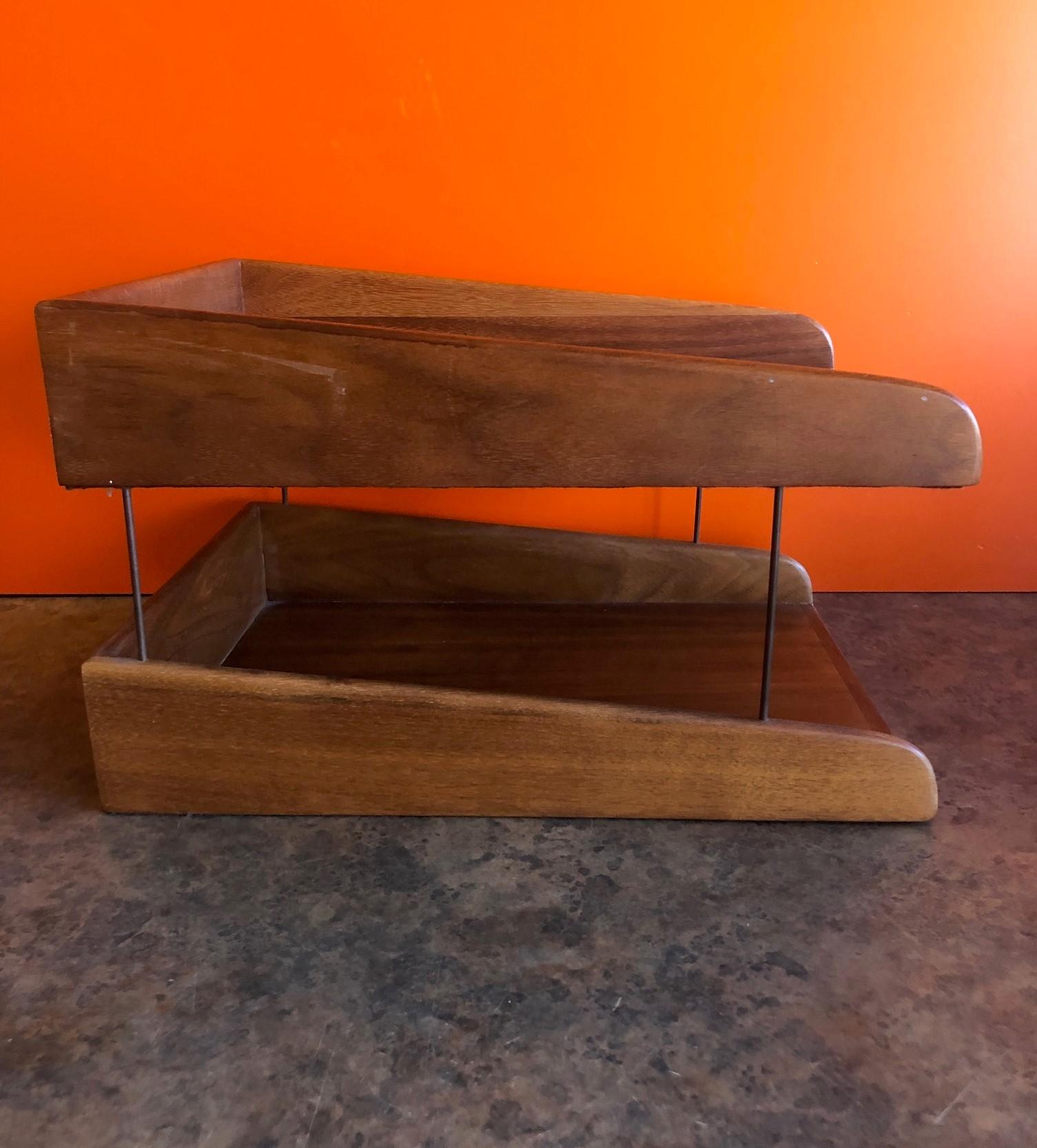 20th Century Midcentury Double Letter Tray in Walnut by Unicor