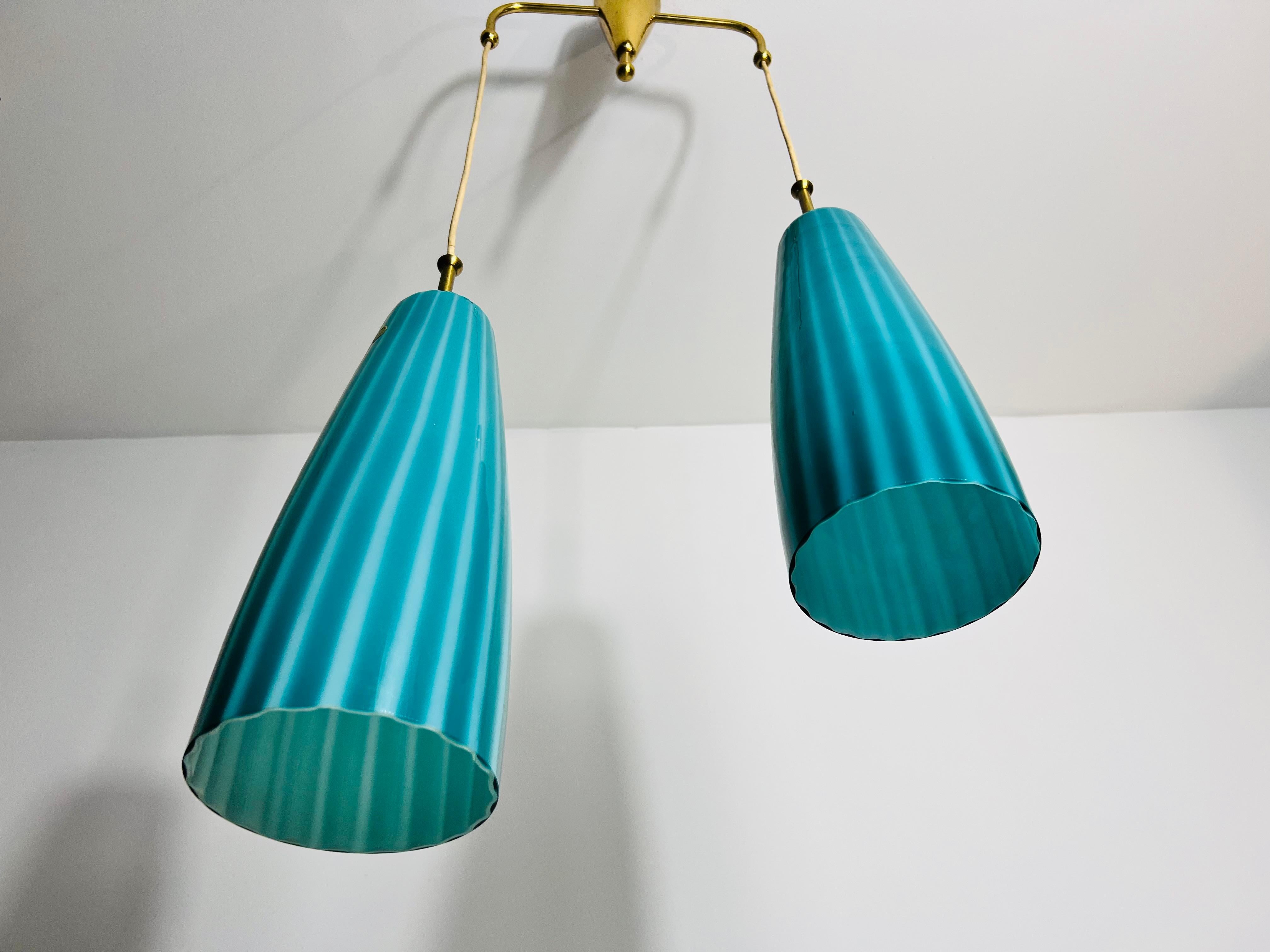 Metal Mid-Century Double Murano Glass Ceiling Lamp, Italy, 1960s For Sale