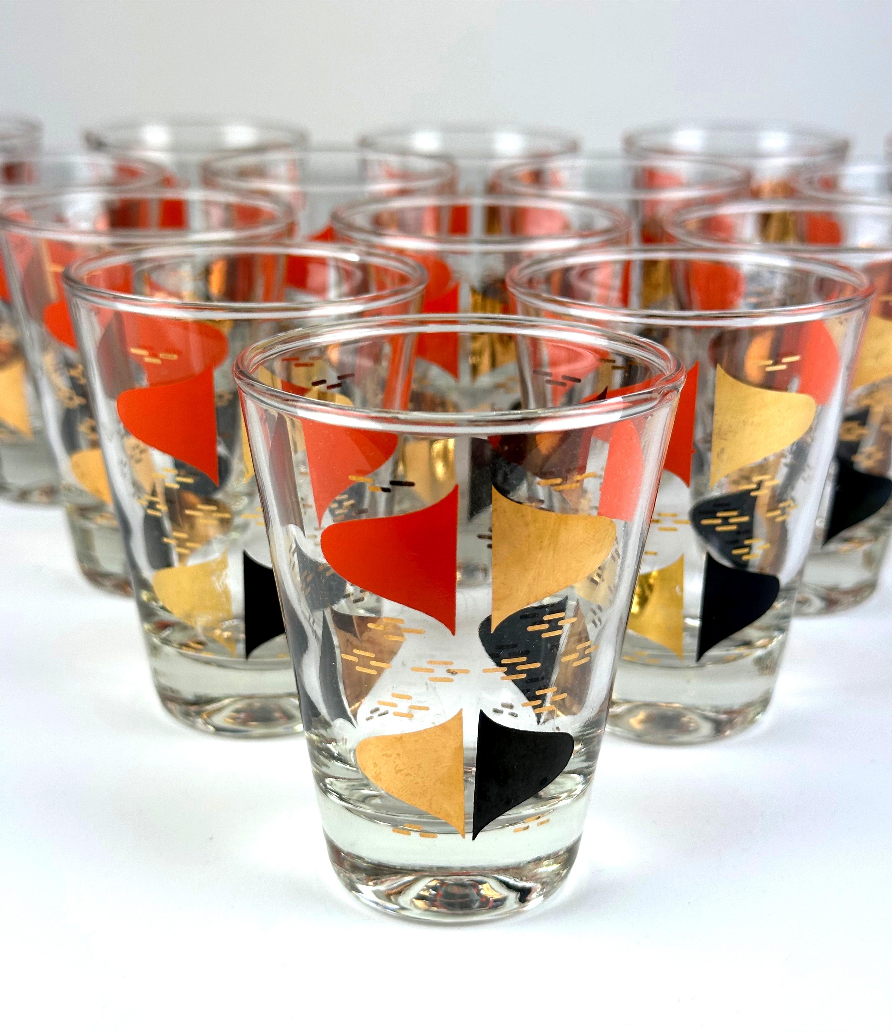 Enamel Mid-Century Double-Shot Whiskey Glasses by Anchor Hocking, Set of 17 For Sale