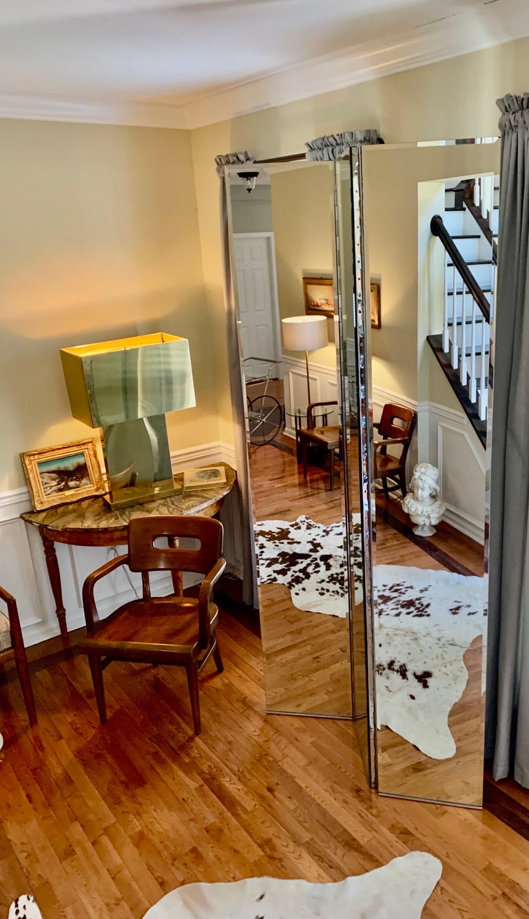 Mid Century DoubleSided and Beveled Mirror Room Divider with Full