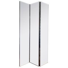 Mid Century Double-Sided and Beveled Mirror Room Divider with Full Piano Hinge