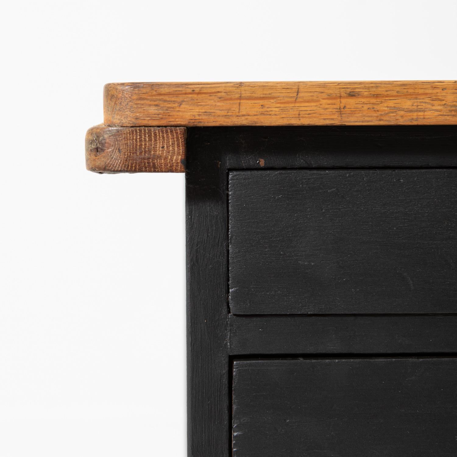 Midcentury Double Sided Black Painted Oak Shop Counter. Perfect Kitchen Island. For Sale 1