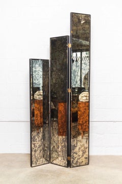 Midcentury Double-Sided Tall Glam Mirror Folding Screen or Room Divider, 1970s