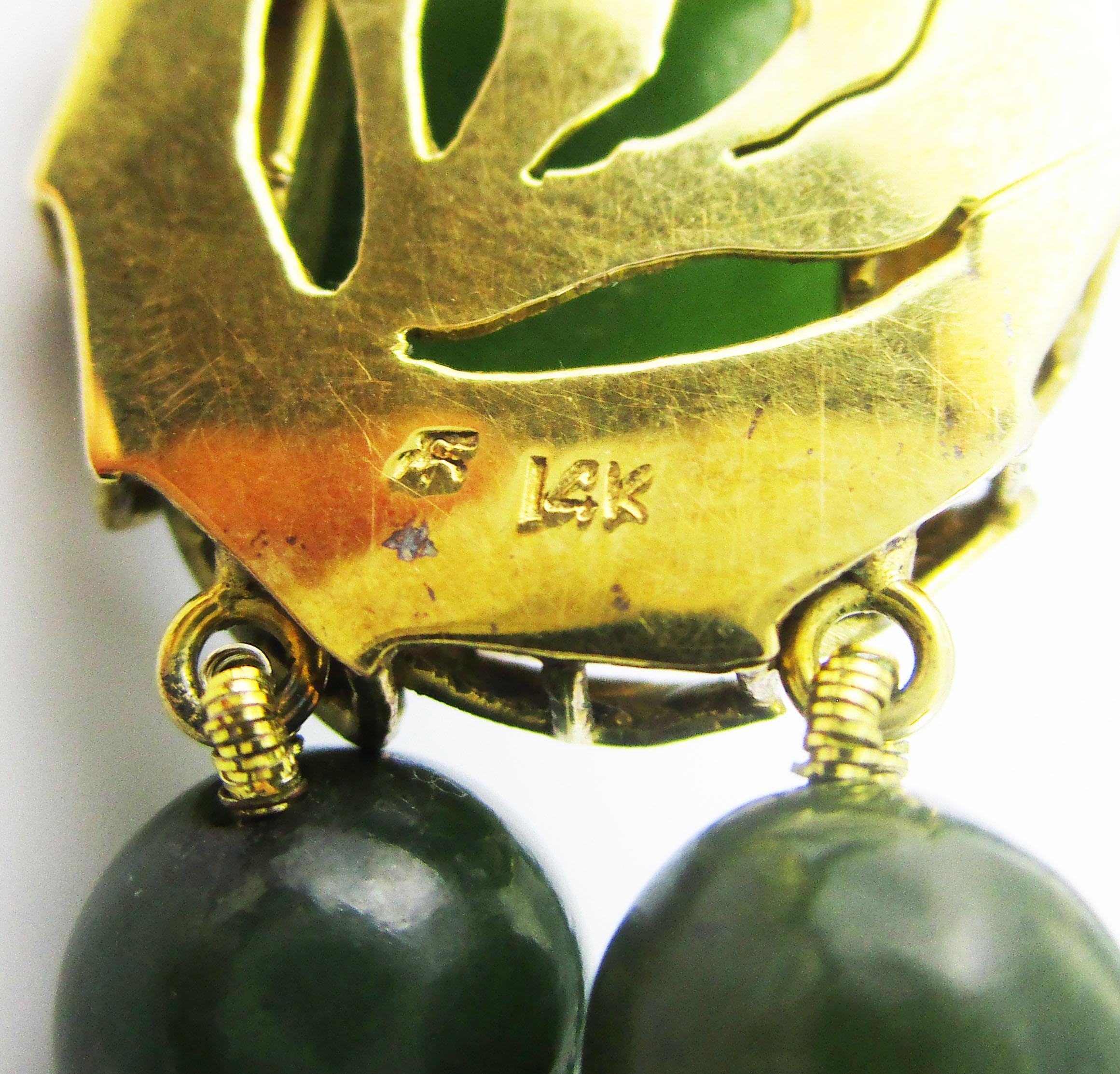 Women's or Men's Midcentury Double Strand Jade Necklace with 14 Karat Gold Clasp