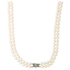 Mid Century Double Strand Pearls with Diamond Clasp