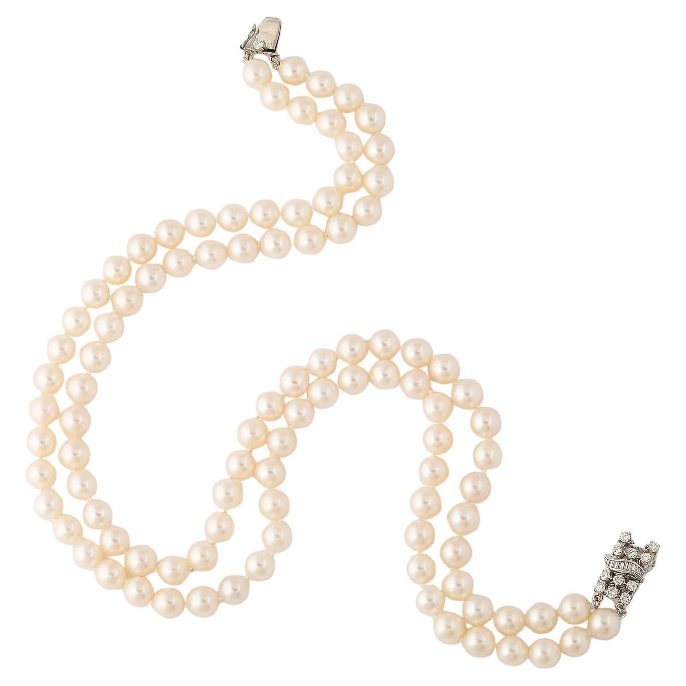 Doppio filo di perle di metà secolo con chiusura a diamante
