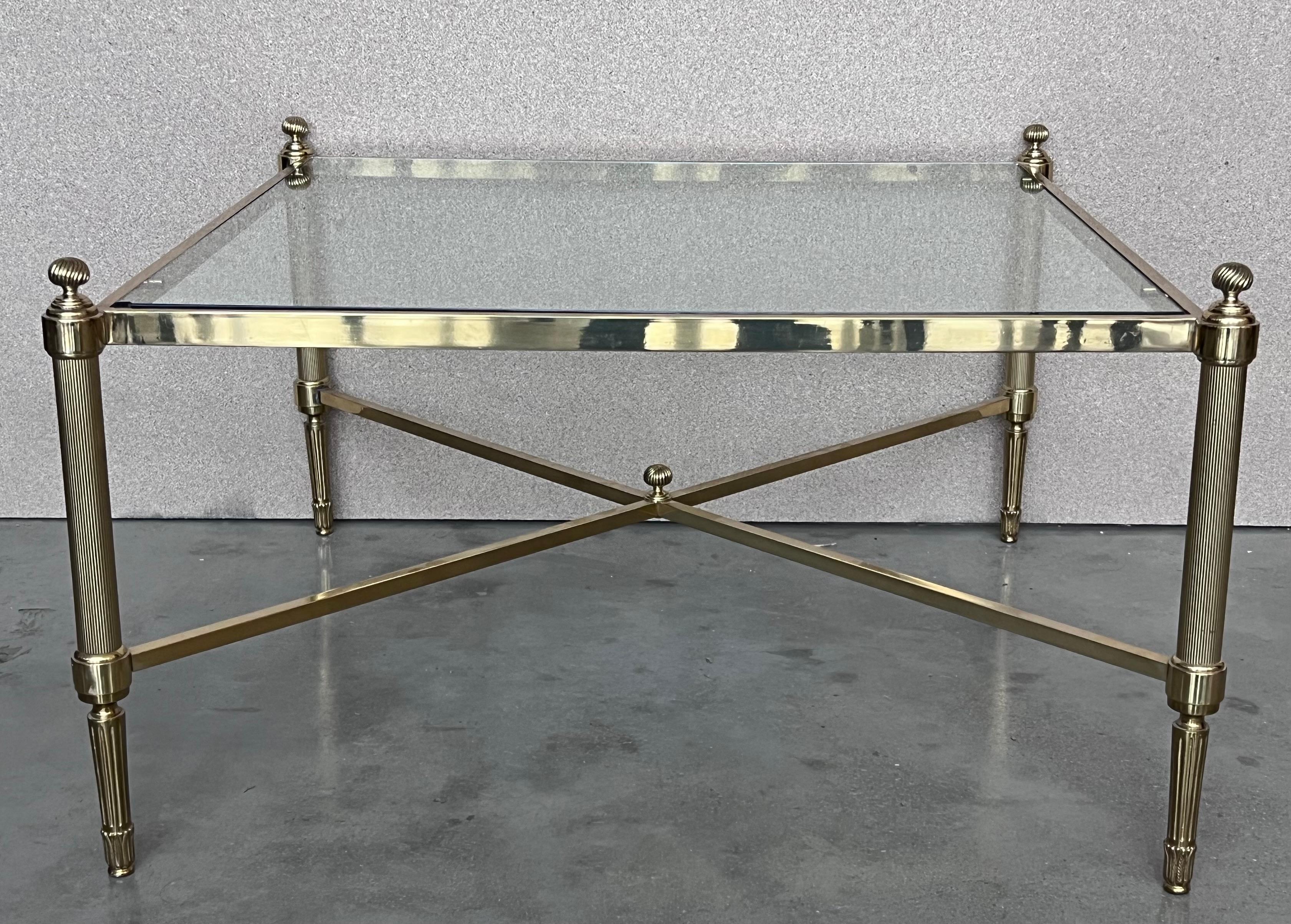 Mid-Century Modern Mid-Century Double Tray Bronze & Glass Coffee Table in Maison Jansen Style For Sale