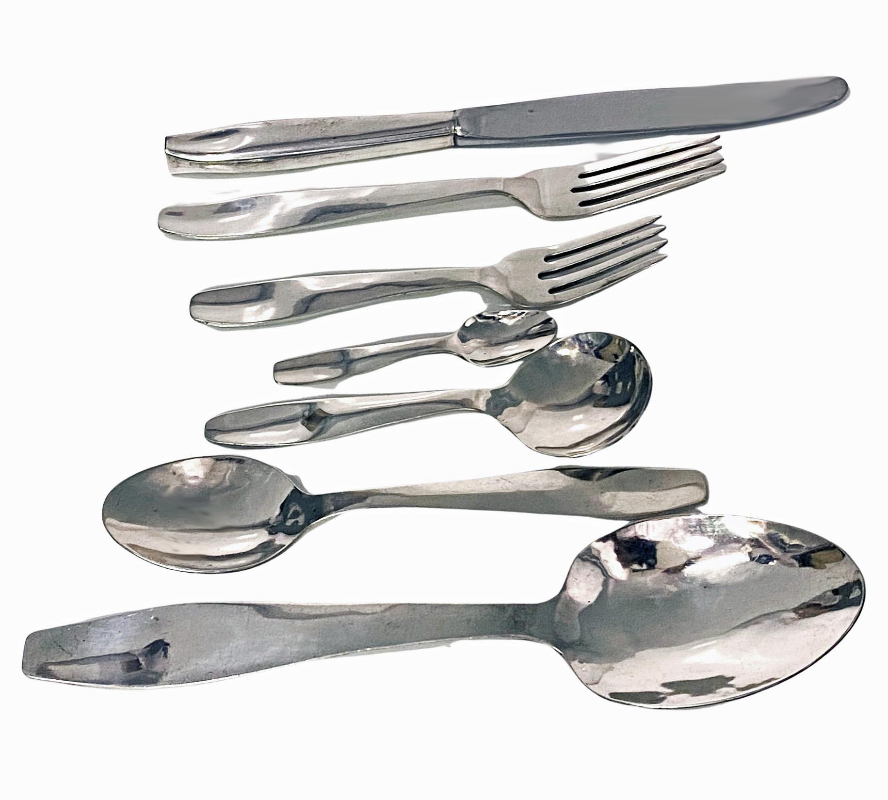 Midcentury Douglas Boyd Rare Hand Forged Sterling Silver Flatware Set In Good Condition In Toronto, Ontario