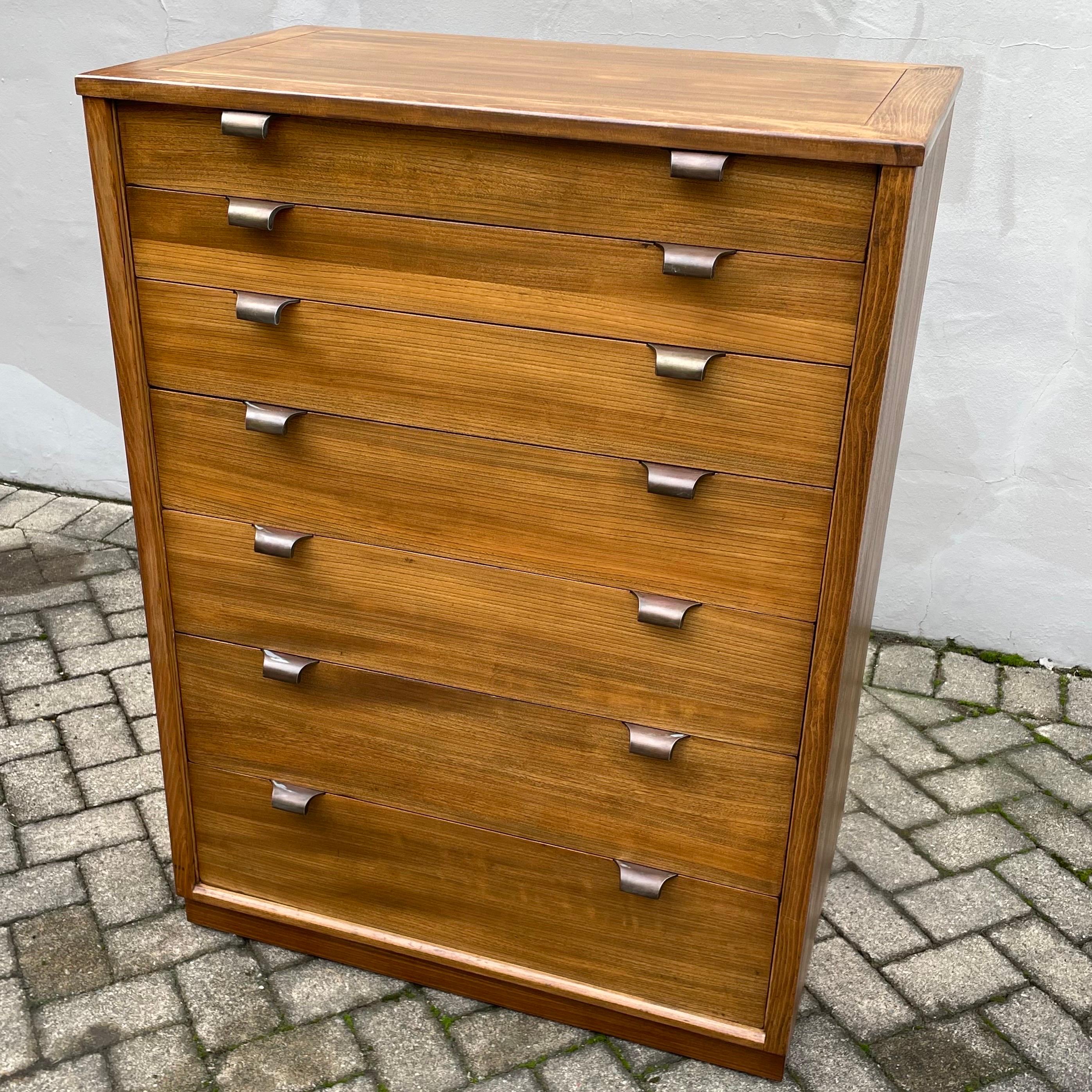 Beautiful mid century dresser by Edward Wormley for Drexel.  This piece is from the Precedent series circa 1950's, very rare stained white elm, professionally refinished.