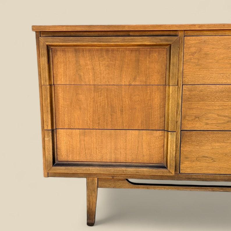 Wood Mid Century Dresser by LA Period Furniture, Nine Drawers, Credenza For Sale