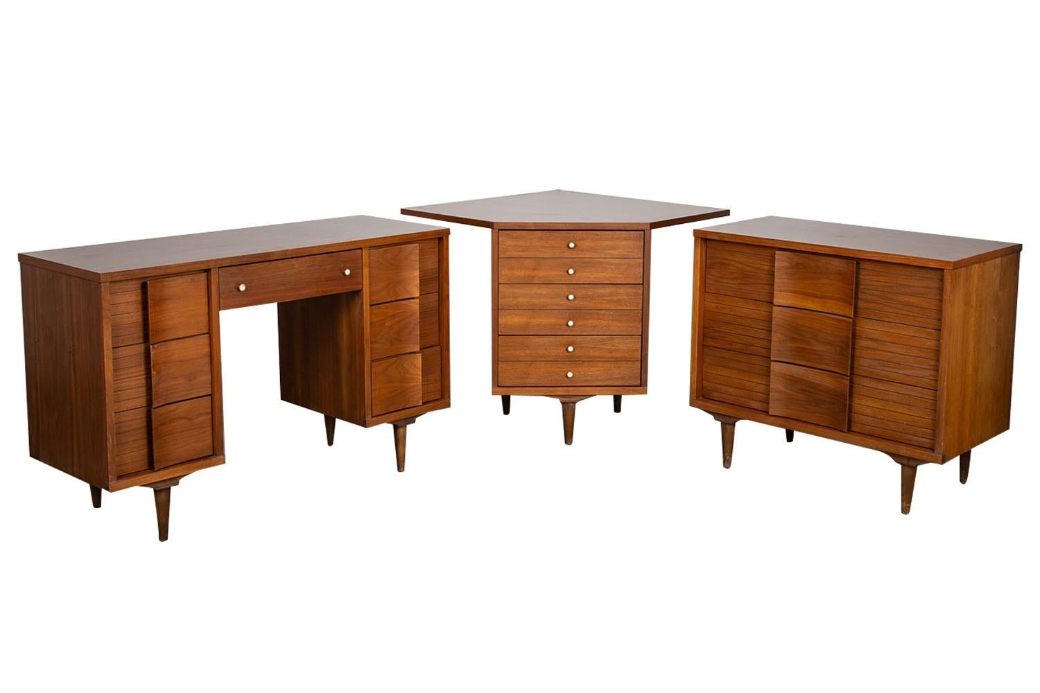 Mid-20th Century Mid-Century Dresser Desk Corner Unit Three Piece Collection Johnson Carper