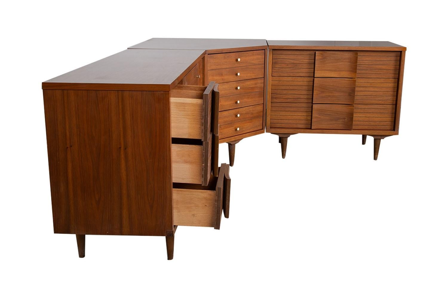Walnut Mid-Century Dresser Desk Corner Unit Three Piece Collection Johnson Carper
