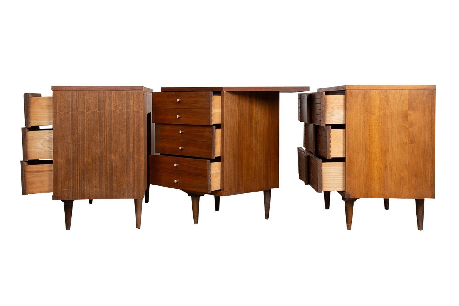 Mid-Century Dresser Desk Corner Unit Three Piece Collection Johnson Carper 1