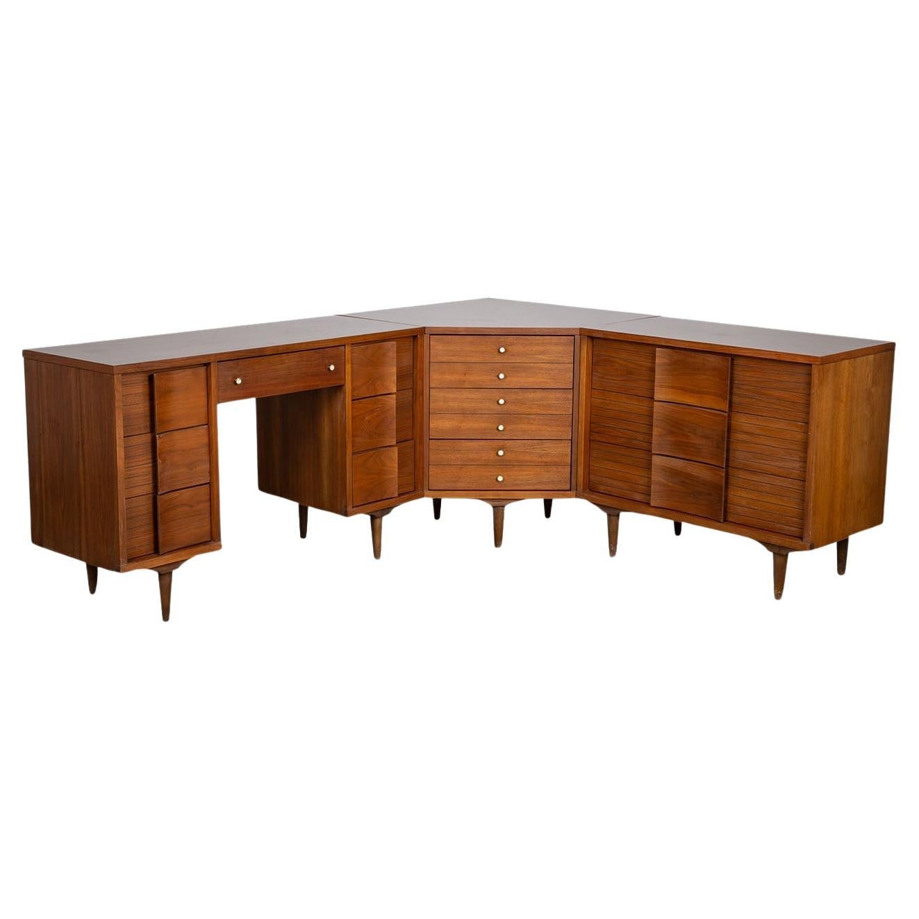 Mid-Century Dresser Desk Corner Unit Three Piece Collection Johnson Carper