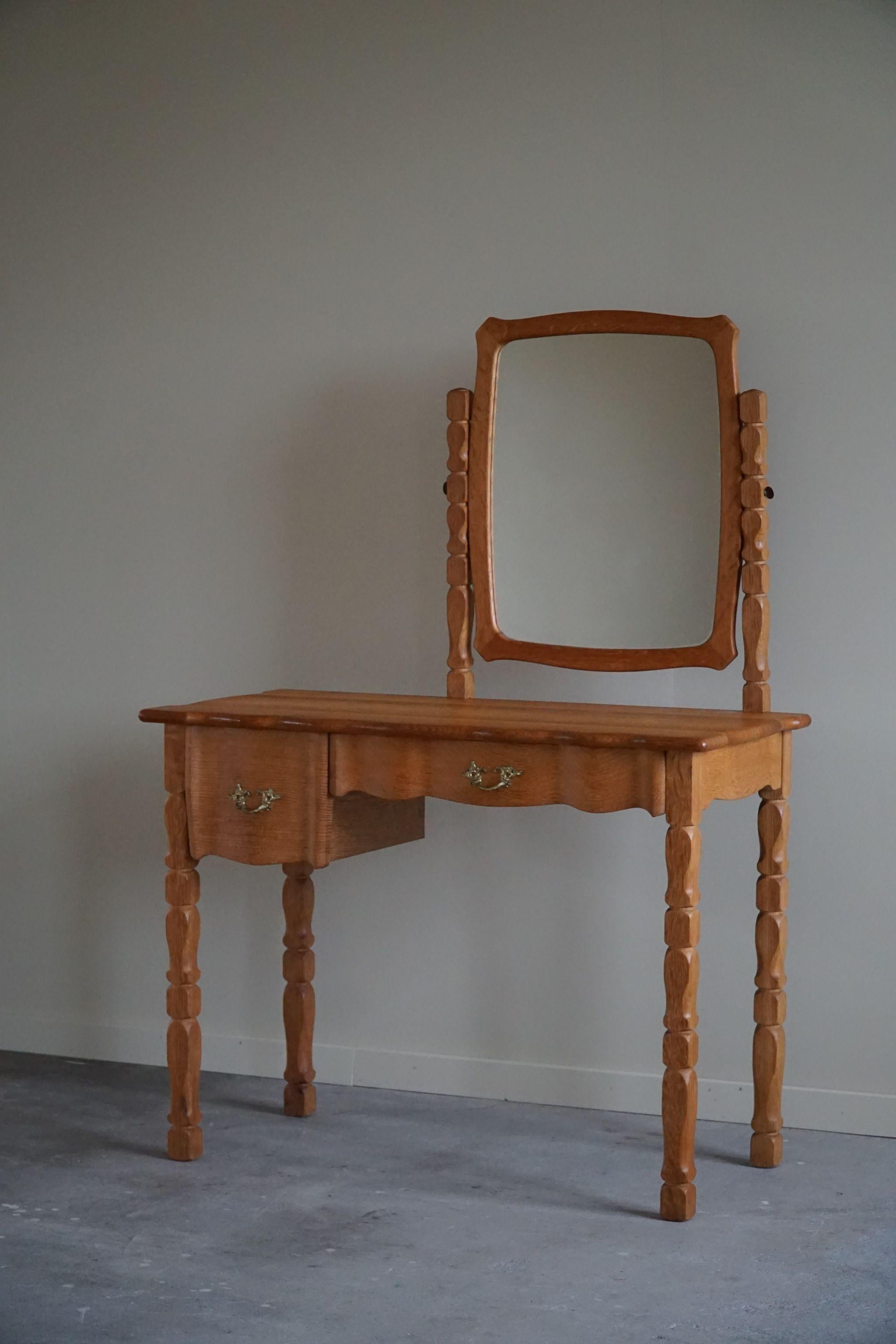 Mid Century Dressing Table in Solid Oak, Made by a Danish Cabinetmaker, 1950s 4