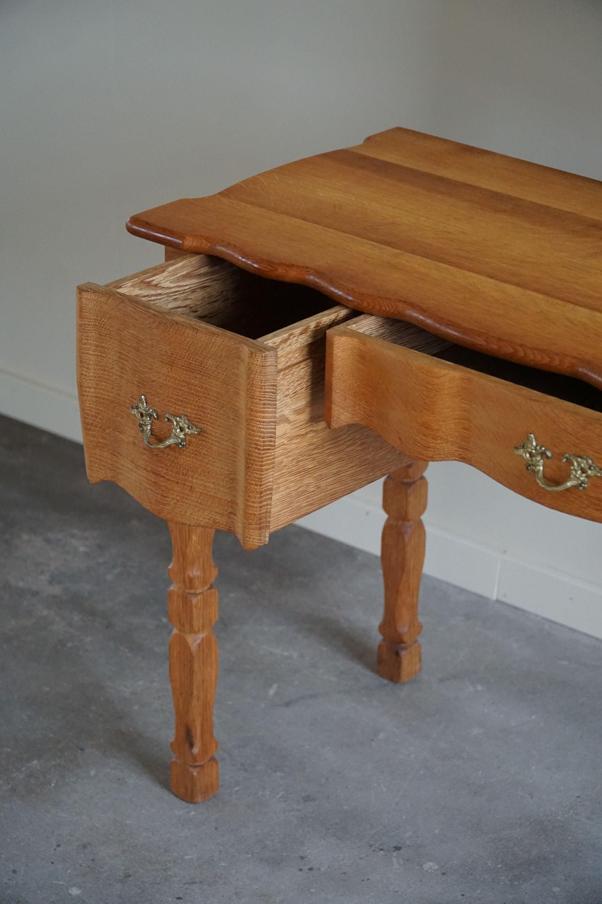 Brutalist Mid Century Dressing Table in Solid Oak, Made by a Danish Cabinetmaker, 1950s