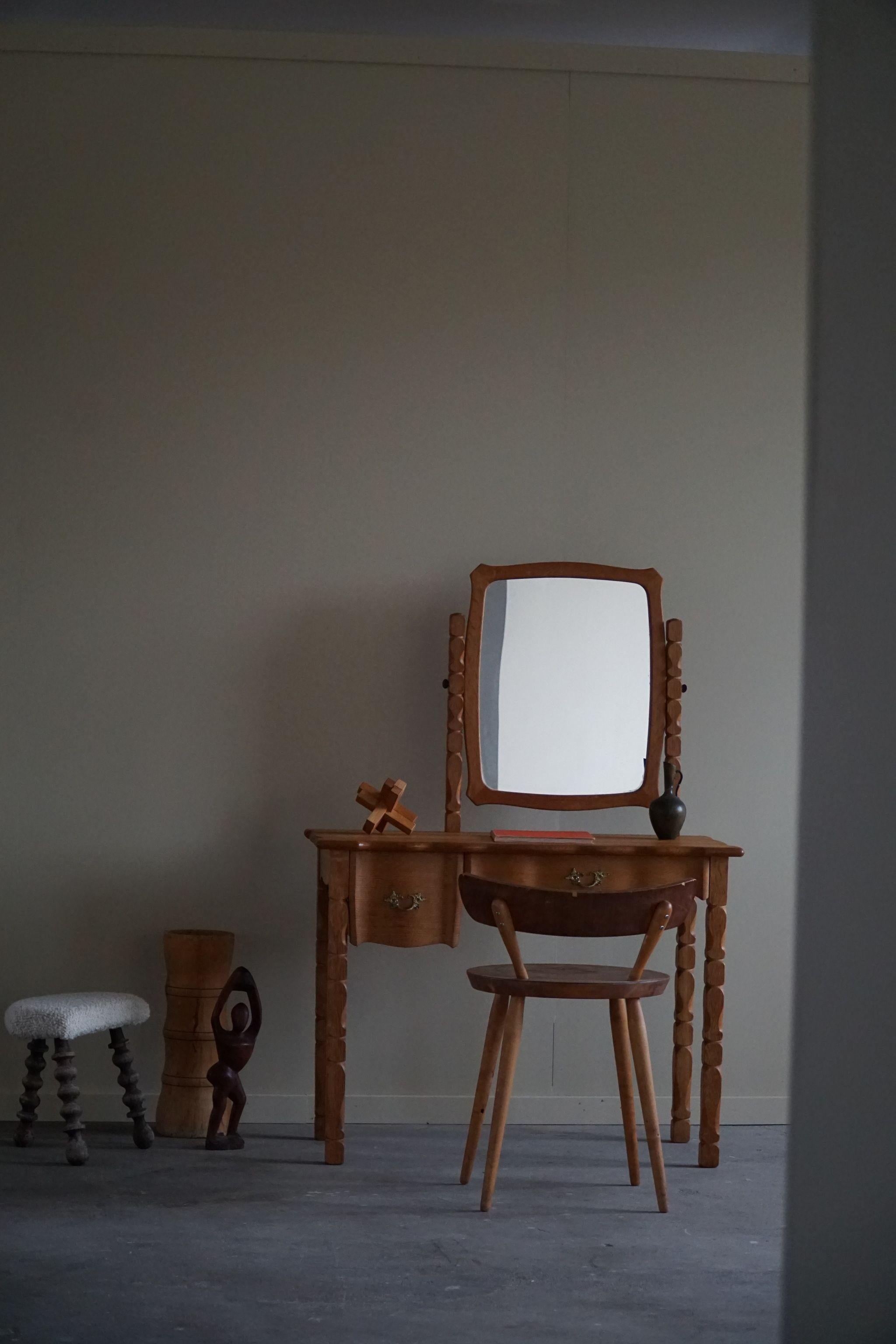 20th Century Mid Century Dressing Table in Solid Oak, Made by a Danish Cabinetmaker, 1950s