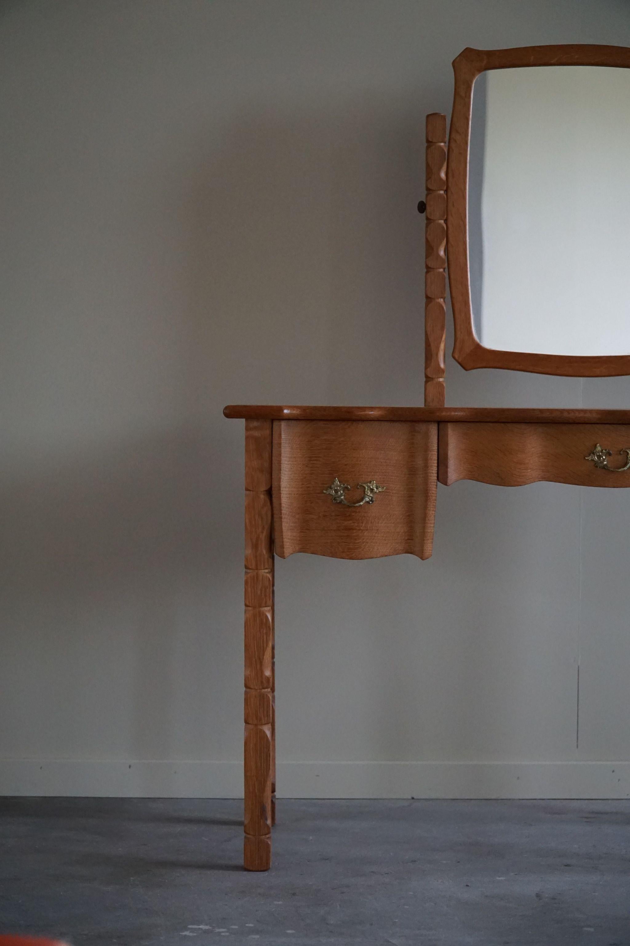 Mid Century Dressing Table in Solid Oak, Made by a Danish Cabinetmaker, 1950s 1