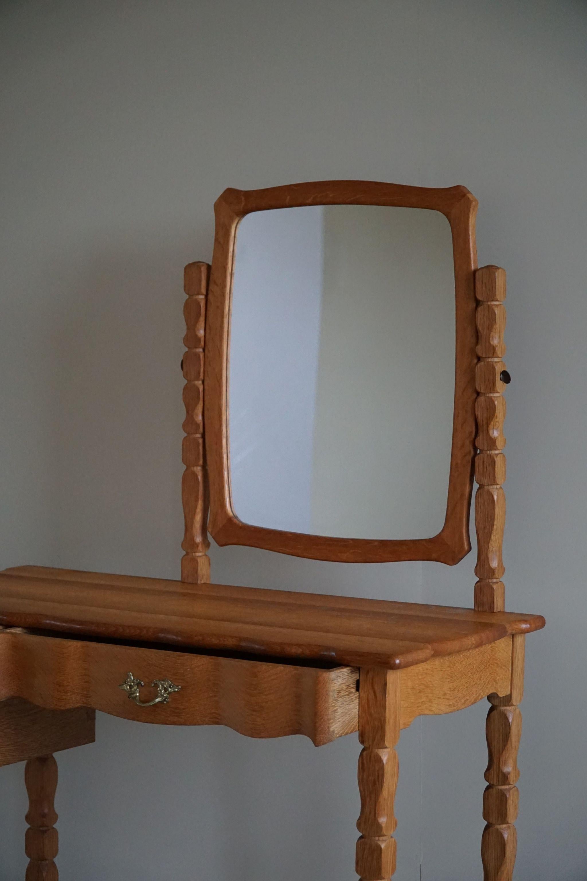Mid Century Dressing Table in Solid Oak, Made by a Danish Cabinetmaker, 1950s 2